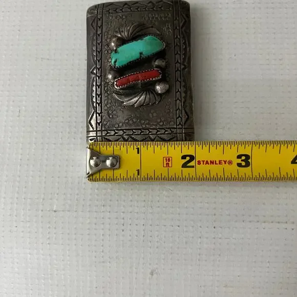 Vintage Old Pawn Silver, Turquoise, & Coral Belt Buckle
